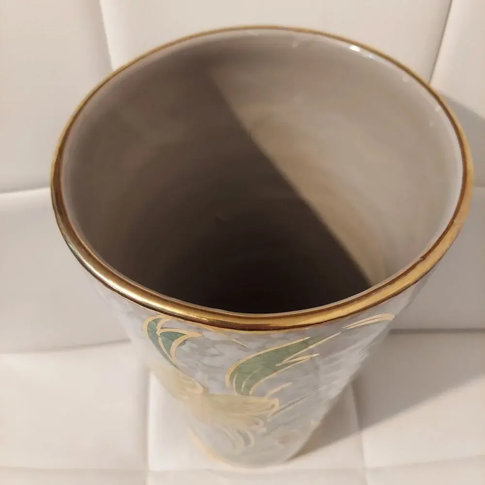 Vintage Hand Painted & Gilted Floral Signed Art Pottery White 11.5